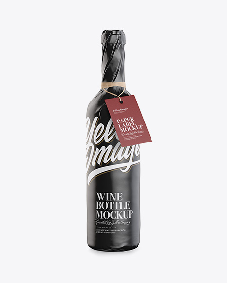 Wine Bottle in Glossy Paper Wrap With Label Mockup