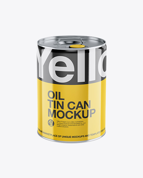 Glossy Oil Tin Can Mockup - High-Angle Shot