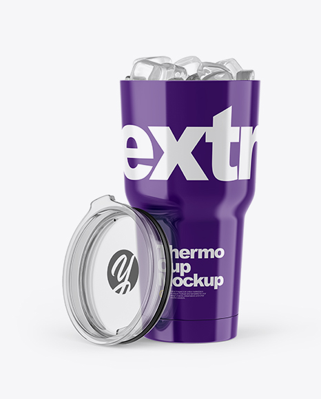 Glossy Thermo Cup With Cap Mockup