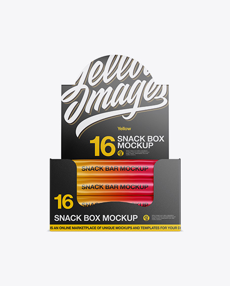 16 Snack Bars Glossy Display Box Mockup - Front View
