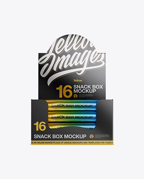 16 Snack Bars Metallic Display Box Mockup - Front View