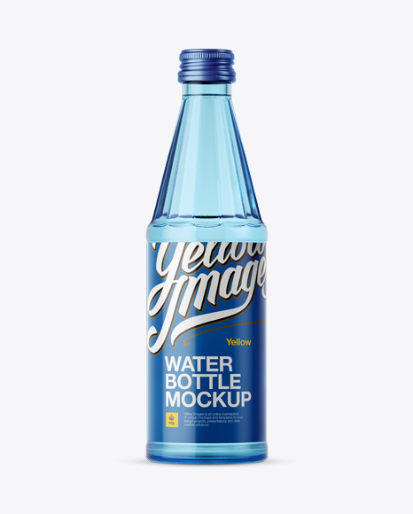 330ml Blue Glass Water Bottle Mockup