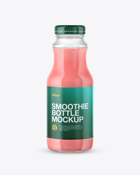 Clear Glass Bottle with Strawberry Smoothie Mockup