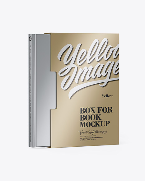 Metallic Box With Book Mockup - Half Side View