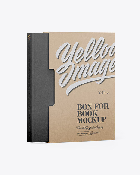 Kraft Box With Book Mockup - Half Side View