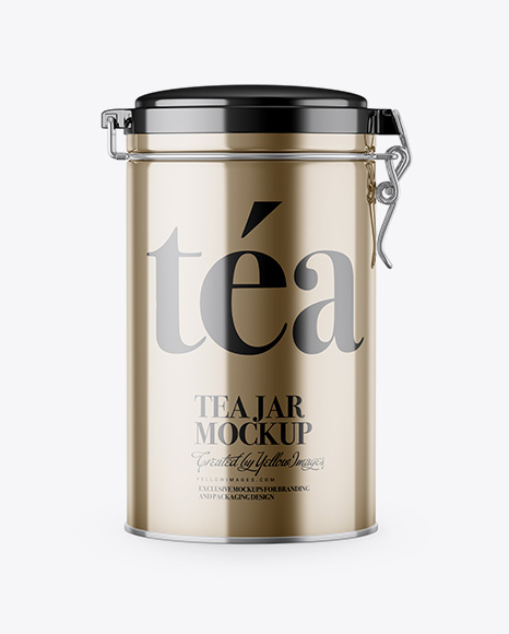 Metallic Tea Round Jar With Locking Lid Mockup