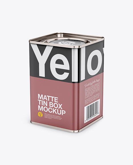 Matte Tin Box Mockup - Half Side View (High Angle Shot)