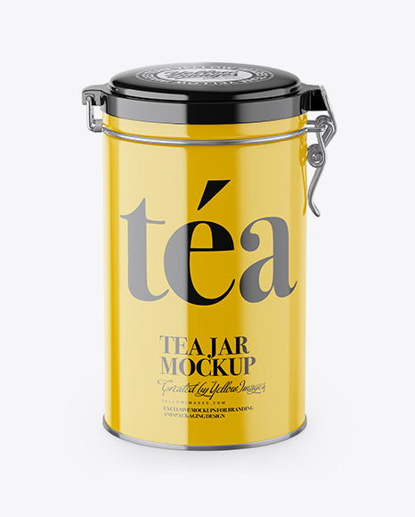 Glossy Tea Round Jar With Locking Lid Mockup - High-Angle Shot
