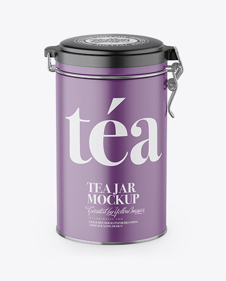 Matte Tea Round Jar With Locking Lid Mockup - High-Angle Shot