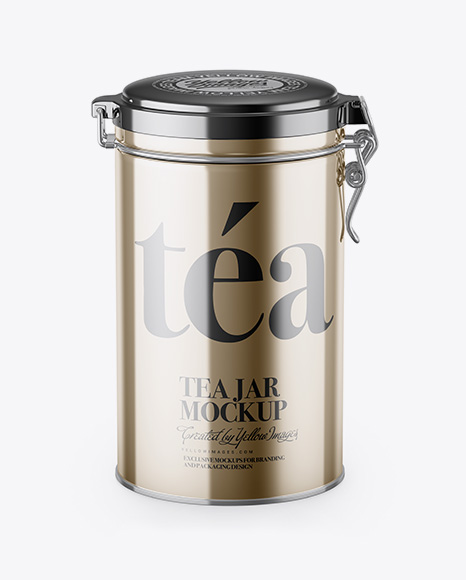 Metallic Tea Round Jar With Locking Lid Mockup - High-Angle Shot