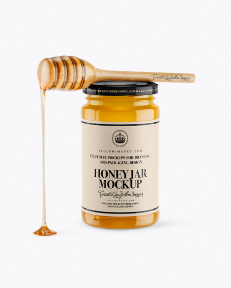 Honey Jar With Spoon Mockup - Front View (High-Angle Shot)
