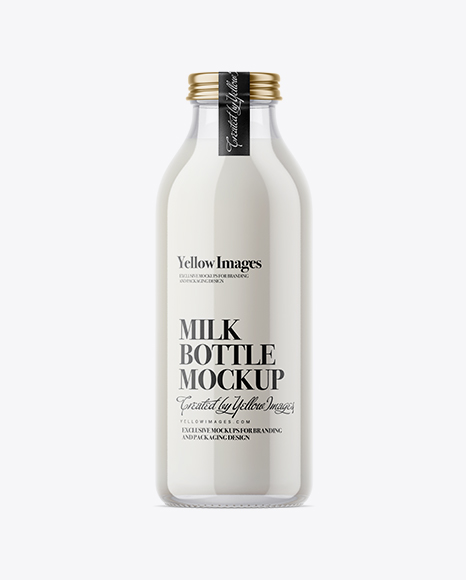 Clear Glass Milk Bottle Mockup