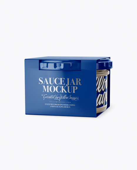 Clear Glass Cesar Sauce Jar in Paperboard Sleeve Mockup