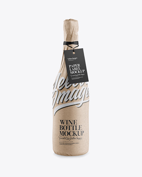 Wine Bottle in Kraft Wrap With Label Mockup
