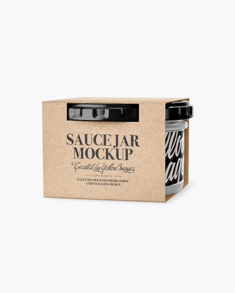 Clear Glass Sauce Jar in Kraft Paperboard Sleeve Mockup