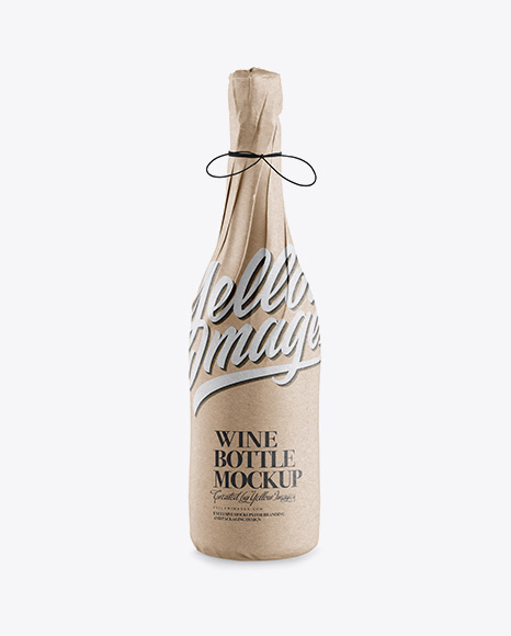 Wine Bottle in Kraft Wrap Mockup