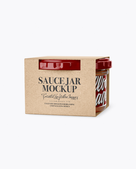 Clear Glass Sauce Jar in Kraft Paperboard Sleeve Mockup