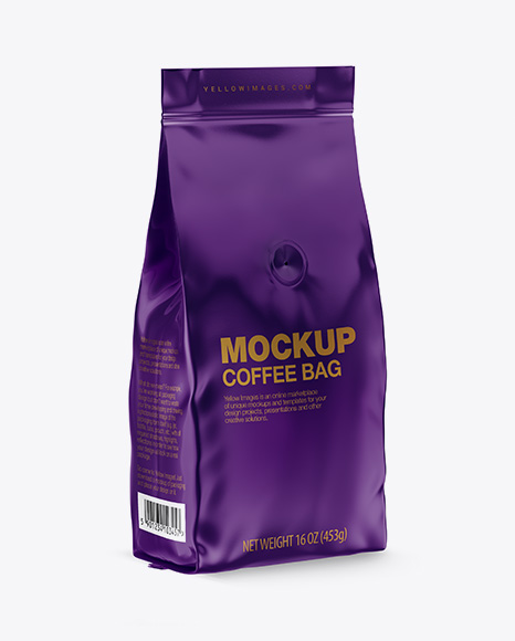 Glossy Coffee Bag with Valve Mockup - Half Side View