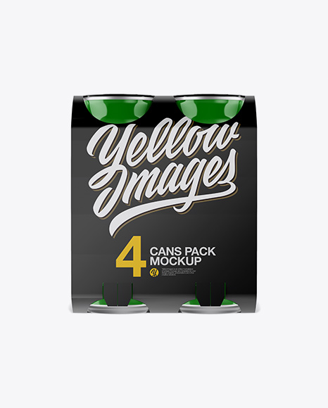 Carton Carrier W/ 4 Glossy Cans Mockup - Front View