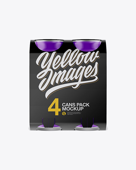 Carton Carrier W/ 4 Matte Cans Mockup - Front View