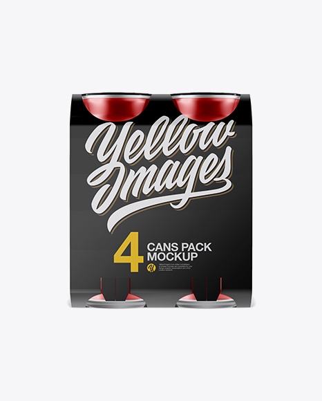 Carton Carrier W/ 4 Metallic Cans Mockup - Front View