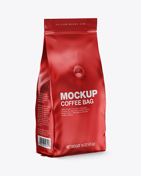 Matte Metallic Coffee Bag with Valve Mockup - Half Side View