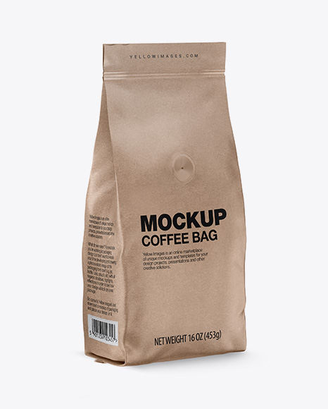 Kraft Coffee Bag with Valve Mockup - Half Side View