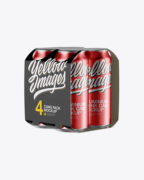 Carton Carrier W/ 4 Metallic Cans Mockup - Half Side View