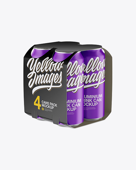 Carton Carrier W/ 4 Matte Cans Mockup - Half Side View (High-Angle Shot)