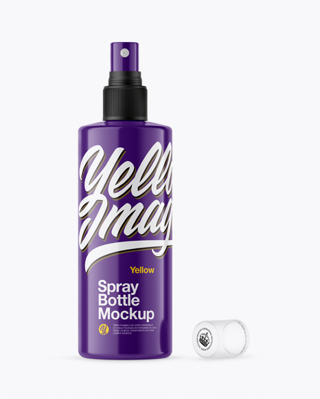 Opened Glossy Spray Bottle With Transparent Сap Mockup