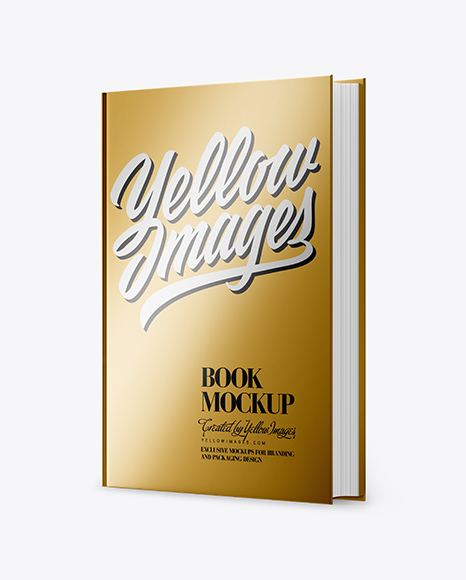 Book w/ Metallic Cover Mockup - Half Side View