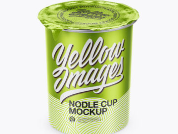 Metallic Noodle Cup With Foil Lid Mockup (High-Angle Shot)
