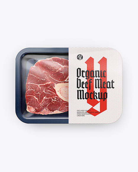 Plastic Tray With Beef Meat Mockup - Top View