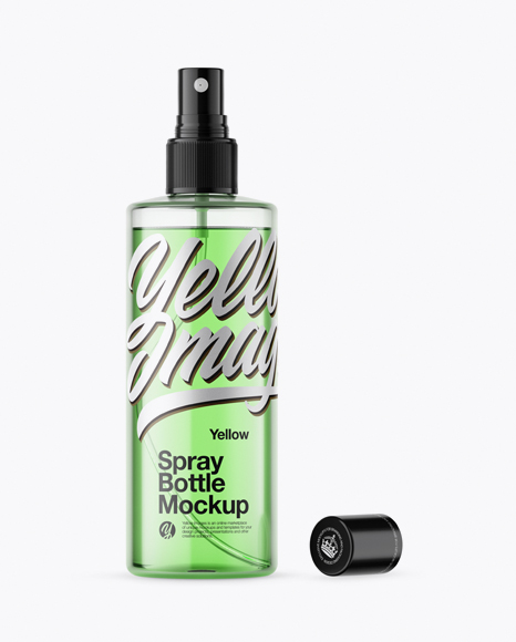 Opened Clear Spray Bottle with Green Liquid Mockup