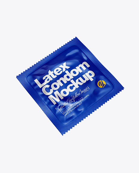 Glossy Square Condom Packaging Mockup - Half Side View