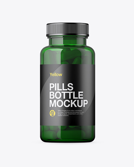 Green Plastic Bottle With Pills Mockup