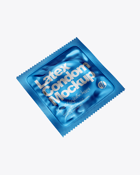 Metallic Square Condom Packaging Mockup - Half Side View