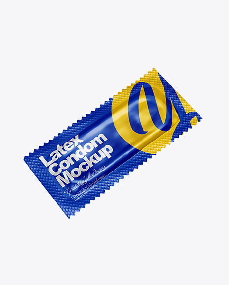 Glossy Condom Packaging Mockup - Half Side View