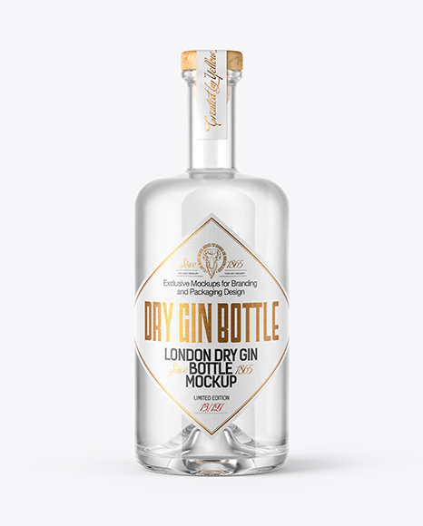 Dry Gin Bottle with Wooden Cap Mockup