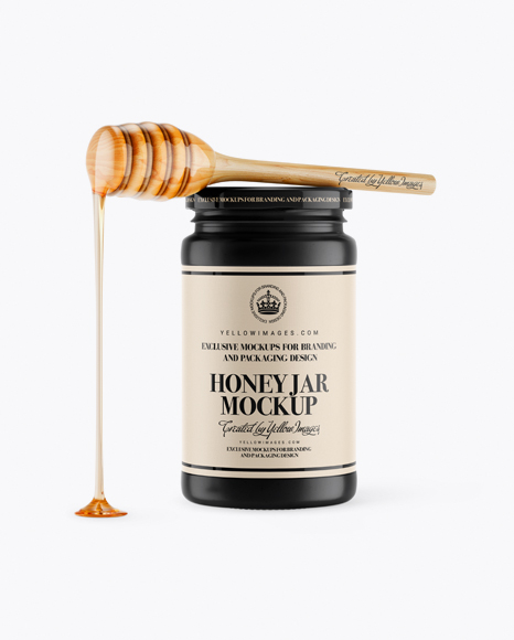 Ceramic Honey Jar With Spoon Mockup - Front View