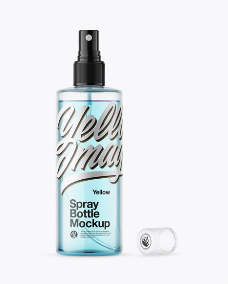 Opened Clear Spray Bottle with Blue Liquid Mockup