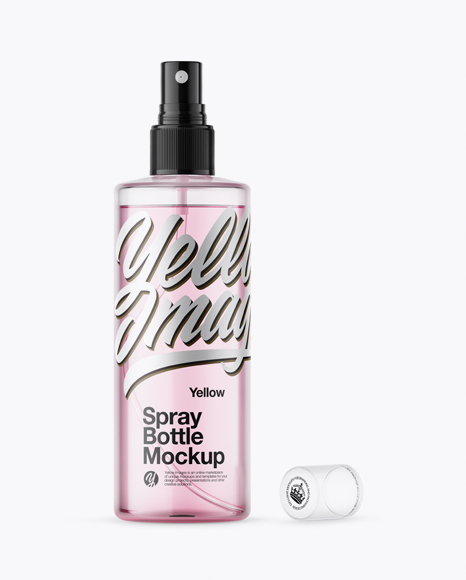 Opened Clear Spray Bottle with Pink Liquid Mockup