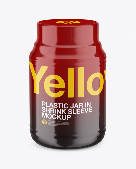 Plastic Jar in Shrink Sleeve Mockup - Front View (High-Angle Shot)