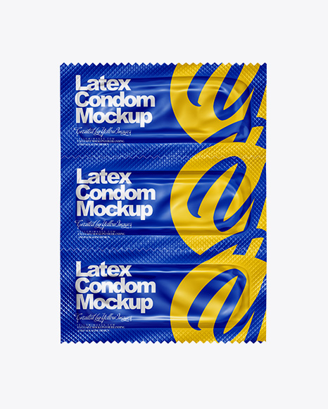Glossy Three Condom Packaging Mockup