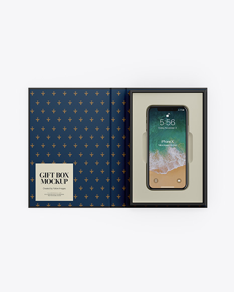 Matte Gift Box With Apple iPhone X Mockup - Top View