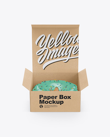 Opened Kraft Box With Donut Mockup - Front View (High-Angle Shot)
