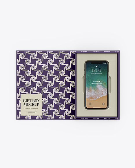 Textured Gift Box With Apple iPhone X Mockup - Top View