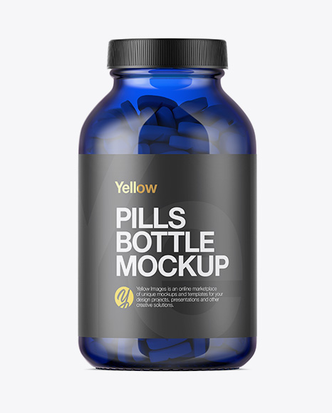 Blue Glass Bottle With Pills Mockup