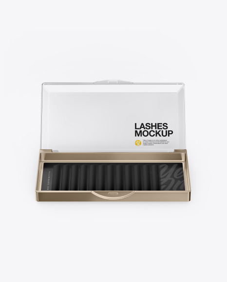 Opened Transparent Box with Lashes Mockup - Front View