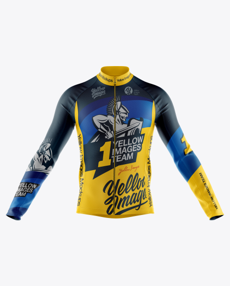 Men's Full-Zip Cycling Jersey With Long Sleeve Mockup - Front View